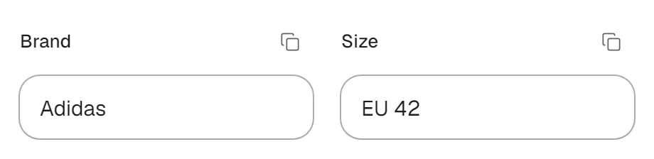 The brand and size fields filled in: Adidas, EU 42.